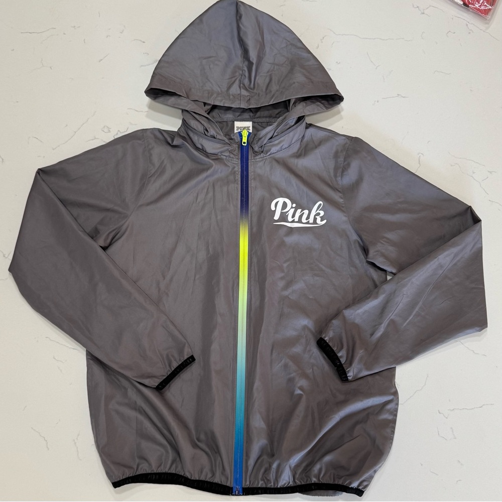 PINK Victoria's Secret Gray Jacket with Blue and Yellow Zipper - Picture 2 of 13